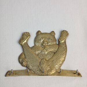 Vintage teddy bear solid brass key hanger wall decoration sitting bear
